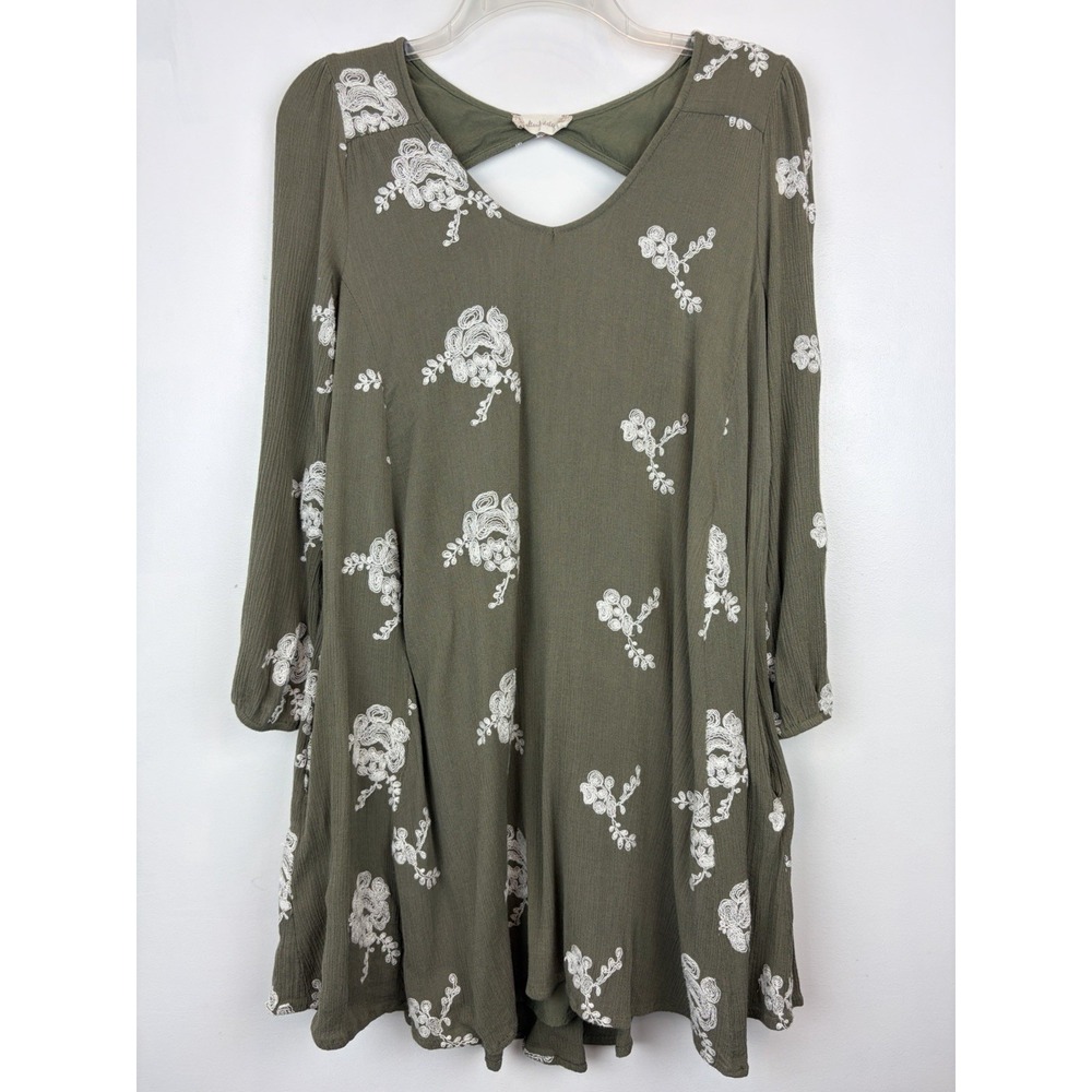 Altar'd State Embroidered Mini Dress Womens Small Green Swing Gauzy Boho